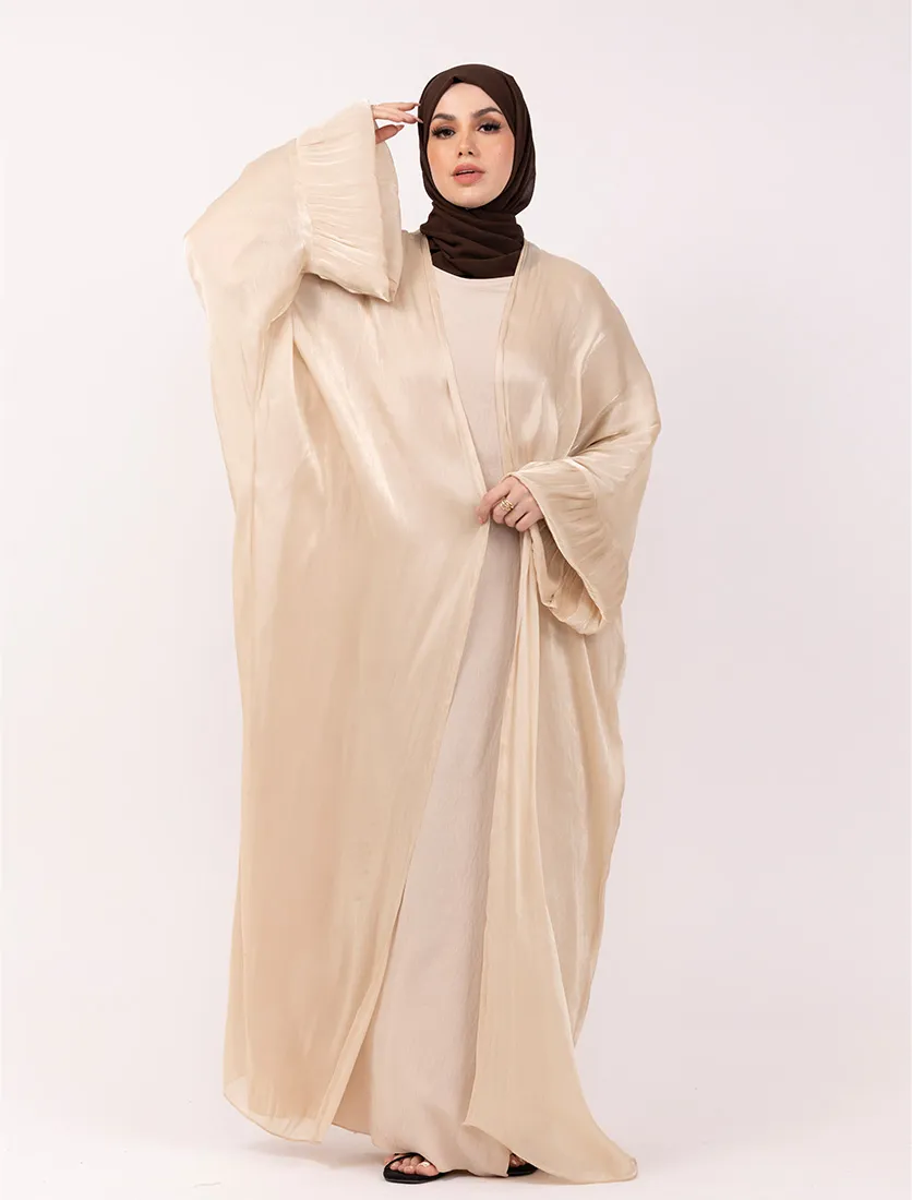 Beige Open Organza Kaftan Set